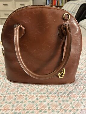 Vintage Arnold Scaasi Italian leather satchel handbag in rich chestnut brown
